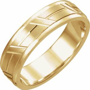 14K Yellow Gold 6 Mm Polished Grooved Band Size 9
