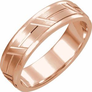 14K Rose Gold 6 Mm Polished Grooved Band Size 11