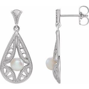 Sterling Silver Pearl 4.0-4.5 Mm Cultured White Freshwater Pearl Dangle Earrings