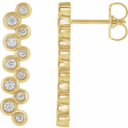 14K Yellow Gold Round Friction Back Polished 1/3 Ctw Natural Diamond Bezel-Set Drop Earrings