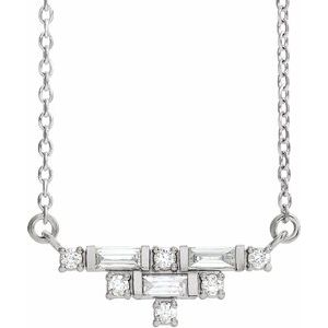 14K White Gold 17.7 X 6.9 Mm 18 In Polished 1/4 Ctw Natural Diamond Art Deco Necklace