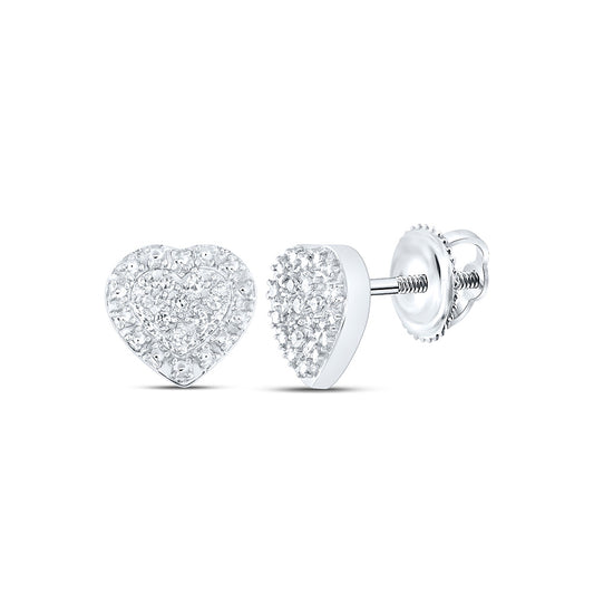 Sterling Silver Womens Round Diamond Heart Earrings 1/20 Cttw, Length: 0.28 In, Width: 0.29 In