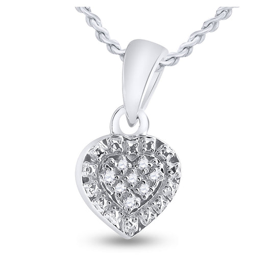 Sterling Silver Womens Round Diamond Heart Pendant .03 Cttw, Length: 0.53 In, Width: 0.31 In