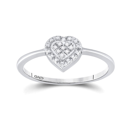 Sterling Silver Womens Round Diamond Heart Ring .03 Cttw, Womens Size: 5-10