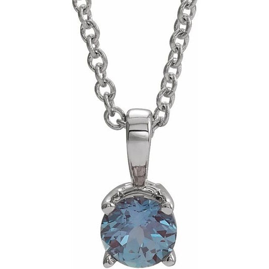14K White Gold Round 6 Mm 16-18 In Polished Lab-Grown Alexandrite Birthstone Necklace