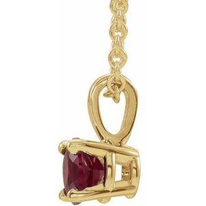 14K Yellow Gold Round 4 Mm  Natural Ruby Birthstone Necklace, Length: 18 In
