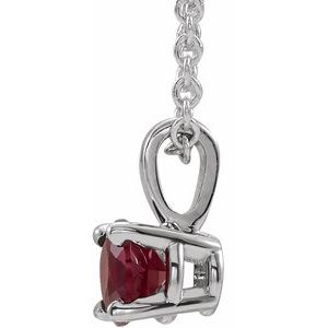 Sterling Silver Round 5 Mm  Imitation Ruby Birthstone Necklace, Length: 18 In