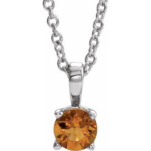 Sterling Silver Round 3 Mm  Imitation Citrine Birthstone Necklace, Length: 18 In