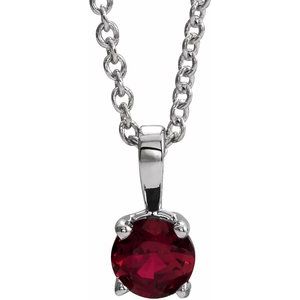 Sterling Silver Round 5 Mm  Imitation Ruby Birthstone Necklace, Length: 18 In