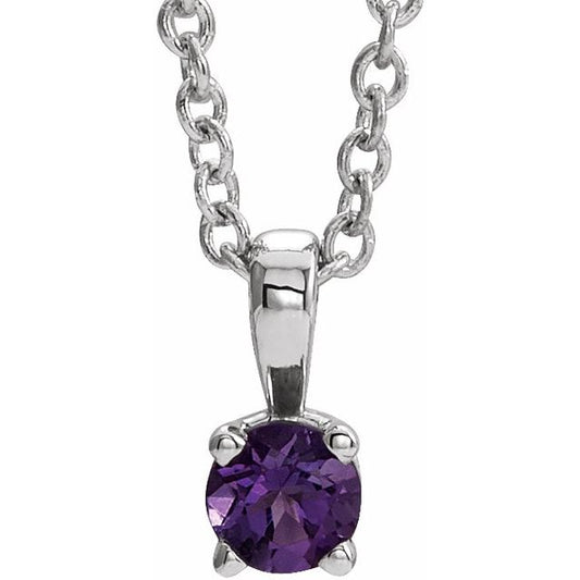 Sterling Silver Round 3 Mm 16-18 In Polished Imitation Amethyst Birthstone Necklace