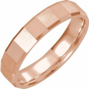 14K Rose Gold 5 Mm Polished Comfort-Fit Patterned Wedding Band Size 9