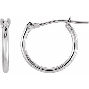 14K White Gold Pair Youth Hinged Hoop Earrings, Length: 12.5 Mm, Thickness: 2 Mm