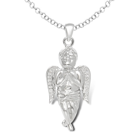10K White Gold 0.05-0.07 Cttw Round Diamond Ladies Angel Pendant