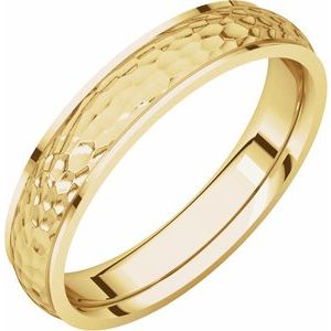 14K Yellow Gold 4 Mm Polished Half Round Edge Comfort-Fit Band With Hammer Finish Size 8