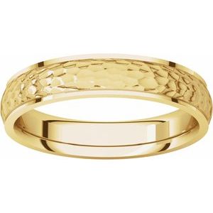 14K Yellow Gold 4 Mm Polished Half Round Edge Comfort-Fit Band With Hammer Finish Size 6
