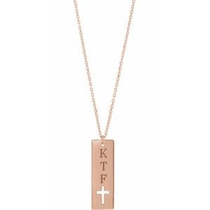 14K Rose Gold 18 X 7.9 Mm 16-18 In Polished Pierced Cross Necklace