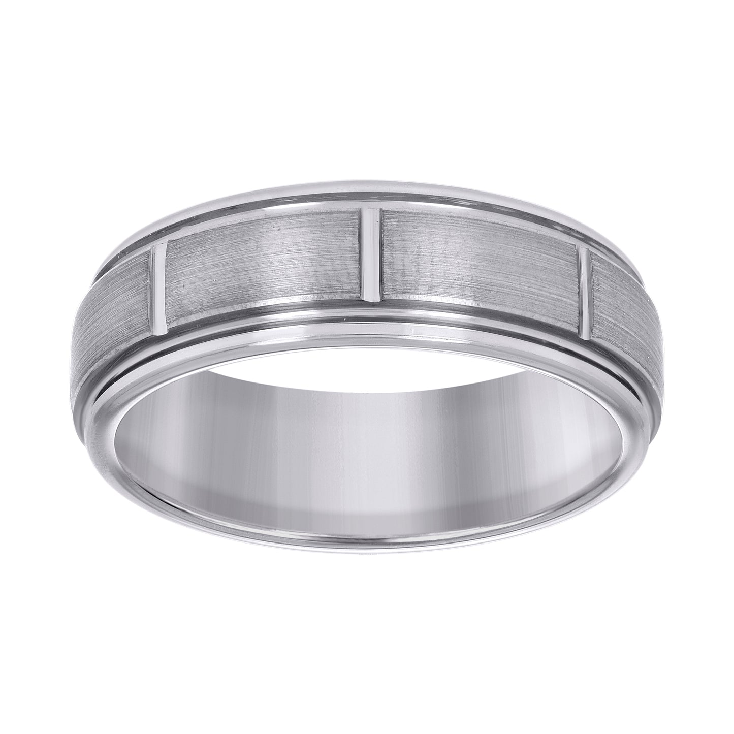 Tungsten Brushed Center Grooves Mens Step Edges Comfort-fit 8mm Size-7-13.5 Bridal Anniversary Engagement Wedding Band