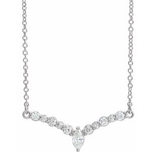 14K White Gold 25.2 X 9 Mm 18 In Polished 1/3 Ctw Natural Diamond 18 In V Necklace