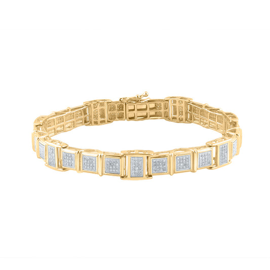 10K Yellow Gold Mens Round Diamond Link Bracelet 1-3/8 Cttw