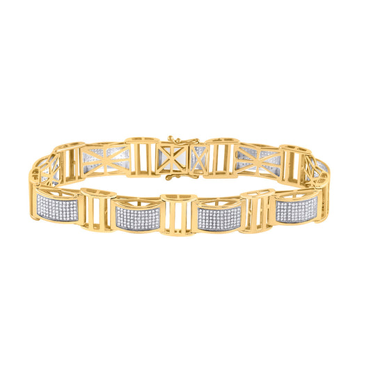 10K Yellow Gold Mens Round Diamond Link Bracelet 2 Cttw