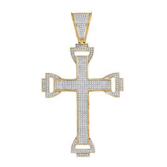 10K Yellow Gold Mens Round Diamond Cross Charm Pendant 1 Cttw, Length: 3.09 In, Width: 1.75 In