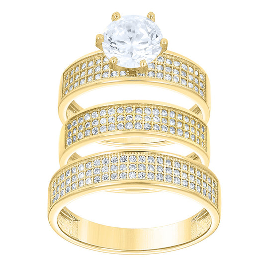 10kt Two-Tone Gold His & Her Cubic-Zirconia Trio Ring Set