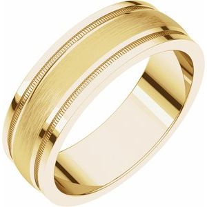14K Yellow Or White Or Rose Gold Flat Edge Comfort-Fit Band with Milgrain & Satin Finish