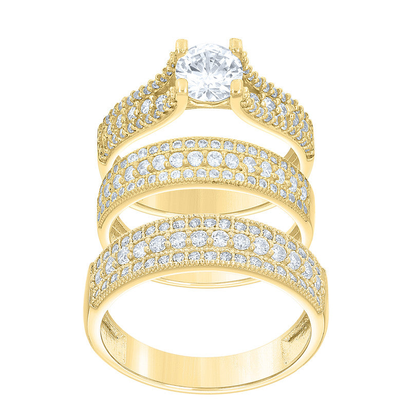 10kt Two-Tone Gold His & Her Cubic-Zirconia Trio Ring Set