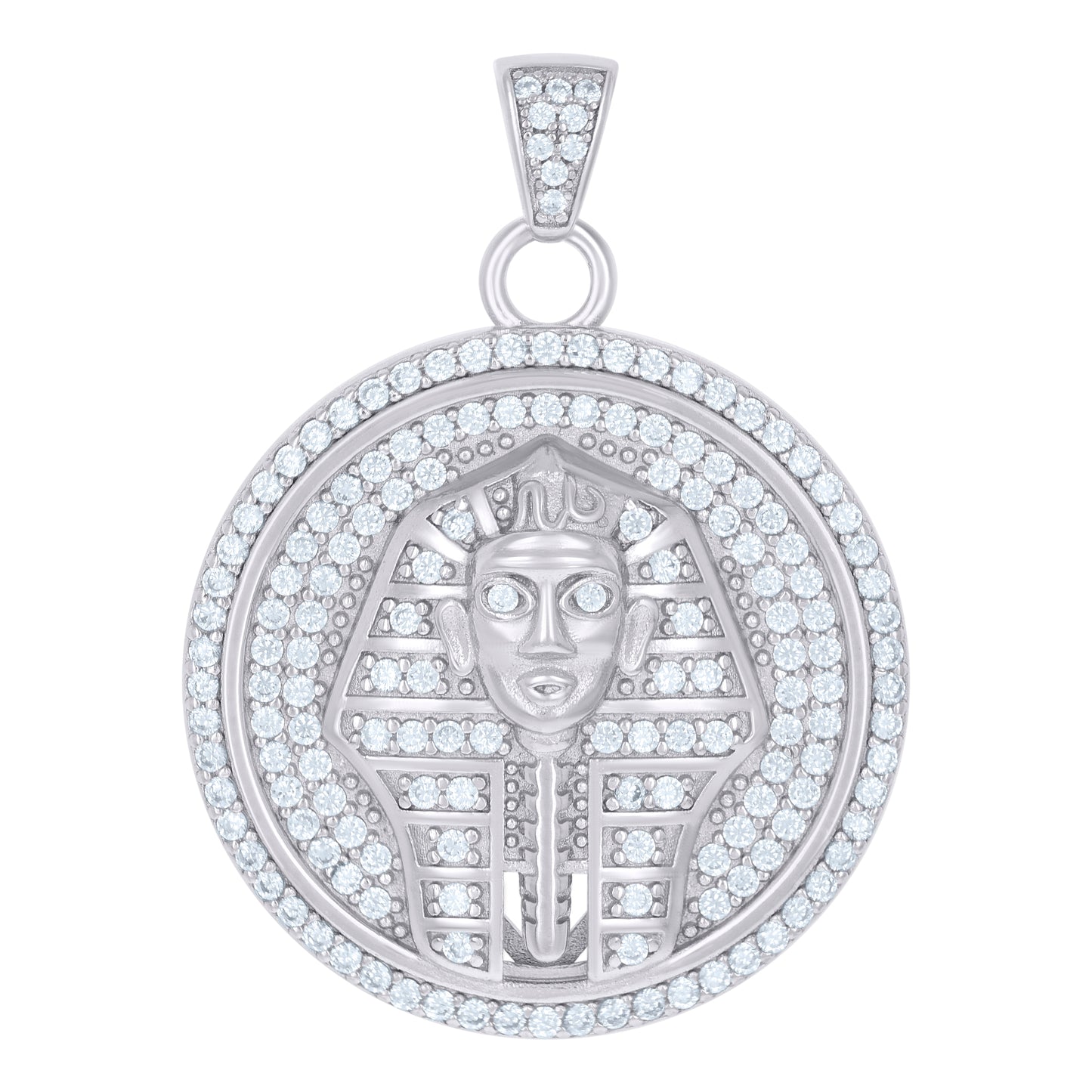 Sterling Silver Mens Cubic-Zirconia Pharaoh Egyptian Fashion Charm Pendant