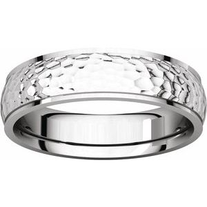 14K White Gold 5 Mm Polished Half Round Edge Comfort-Fit Band With Hammer Finish Size 7