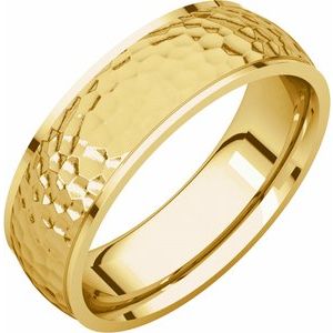 14K Yellow Gold 6 mm Half Round Edge Band with Hammered Texture Size 8.5