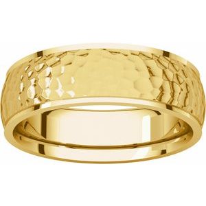 14K Yellow Gold 6 mm Half Round Edge Band with Hammered Texture Size 8.5