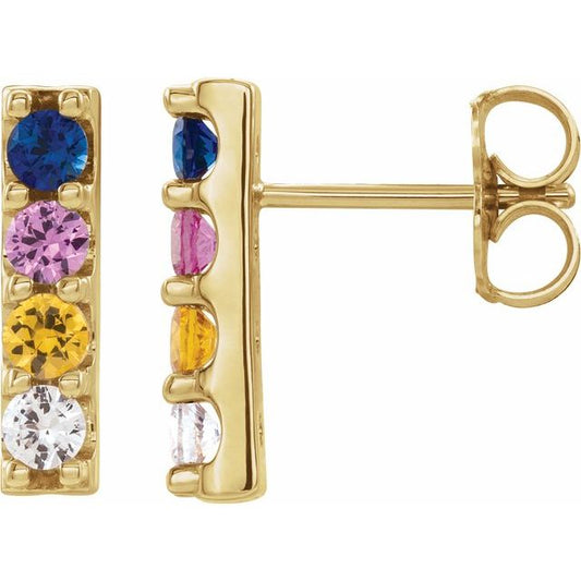 14K Yellow Gold 2.5 Mm Round Friction Back Polished Natural Multi Color Sapphire Earrings W/Backs