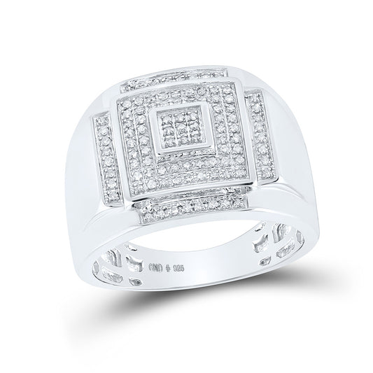 Sterling Silver Mens Round Diamond Square Ring 1/4 Cttw, Mens Size: 7-13