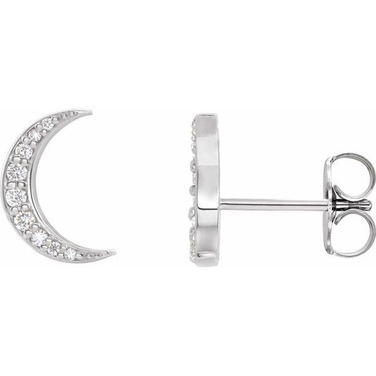 14K White Or Yellow Gold Pair Friction Back Polished 1/10 Ctw Natural Diamond Crescent Moon Stud Earrings