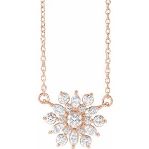 14K Rose Gold Round 3Mm Ghi I1 1/2 Ctw Natural Diamond Vintage-Inspired Necklace, Length: 16 In