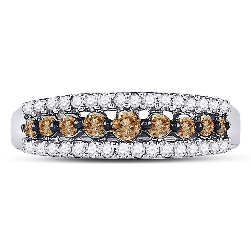 10K White Gold Womens Round Brown Diamond Triple Row Band Ring 1/2 Cttw, Womens Size: 5-10