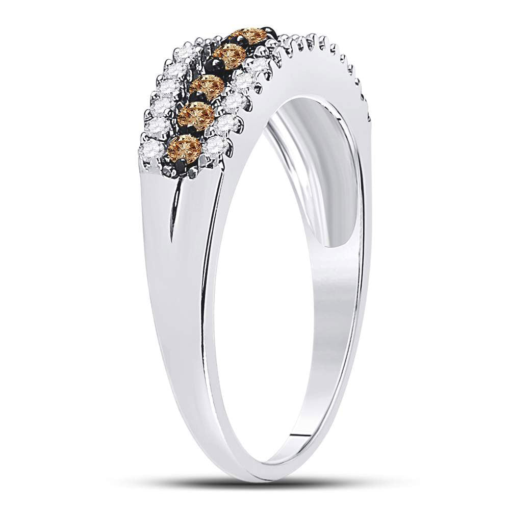 10K White Gold Womens Round Brown Diamond Triple Row Band Ring 1/2 Cttw, Womens Size: 5-10