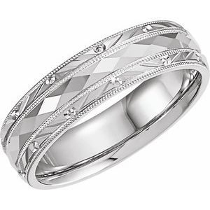 10K White Gold Design Band Size 7.5