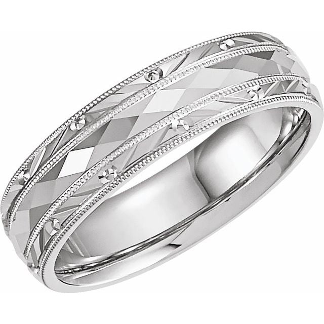 14K White Gold Polished Design Band, Size 9