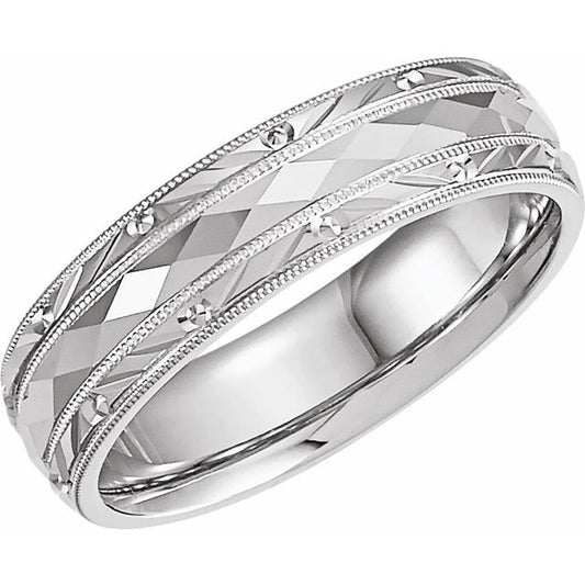 14K White Gold Polished Design Band, Size 9