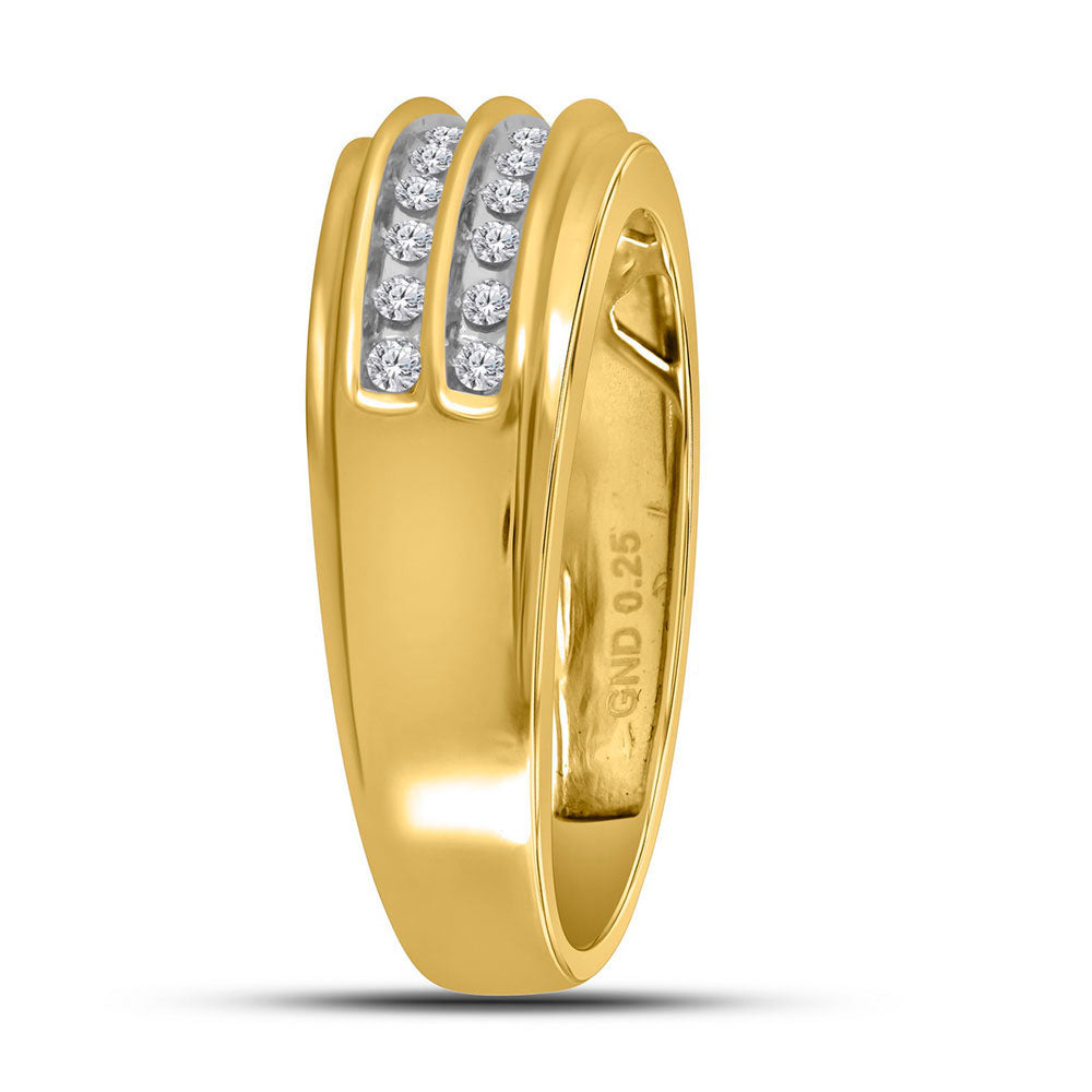 10K Yellow Gold Mens Round Diamond Wedding 2-Row Band Ring 1/4 Cttw, Mens Size: 7-13
