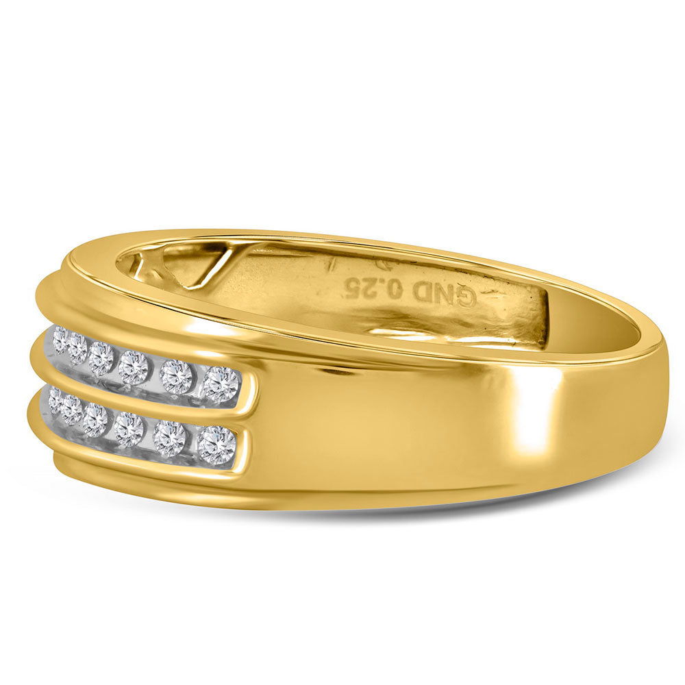10K Yellow Gold Mens Round Diamond Wedding 2-Row Band Ring 1/4 Cttw, Mens Size: 7-13