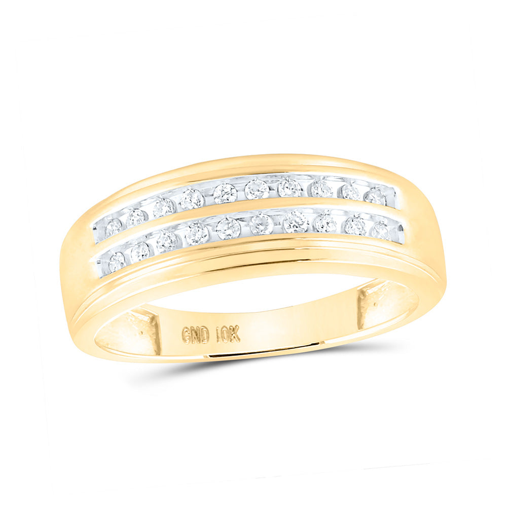 10K Yellow Gold Mens Round Diamond Wedding 2-Row Band Ring 1/4 Cttw, Mens Size: 7-13