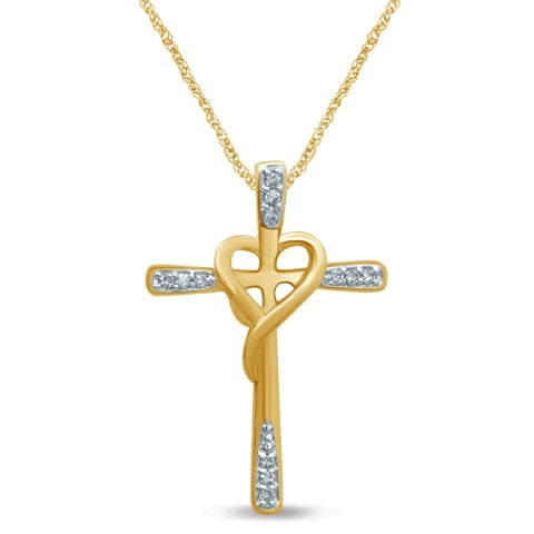 10K Yellow Gold 0.06 Cttw Round Diamond Ladies Pendant with Chain