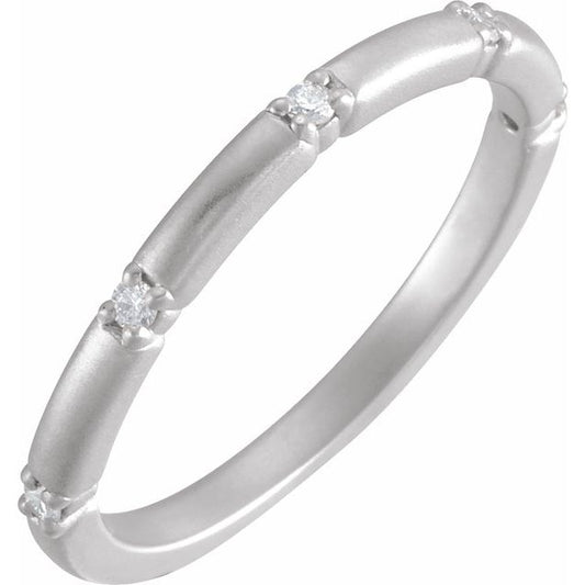 14K White Gold Bead Blast/Matte Polished .07 Ctw Natural Diamond Five-Stone Anniversary Band, Size 7