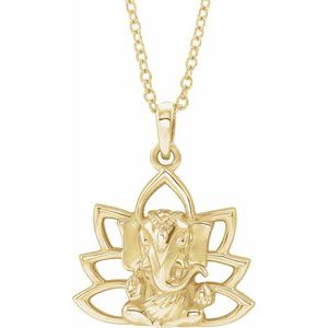 14K Yellow Gold 19.3 X 15.7 Mm 16-18 In Polished Ganesha Necklace