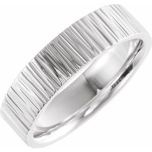 14K White Gold 6 Mm Polished Tree Bark Patterned Comfort-Fit Band Size 10