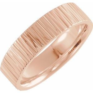 14K Rose Gold 6 Mm Polished Tree Bark Patterned Comfort-Fit Band Size 9