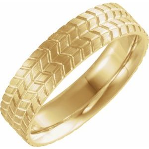14K Yellow Gold Comfort-Fit Tread Pattern Band Size 10